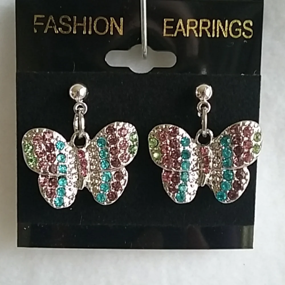 Womens silver & pastel butterfly post earrings